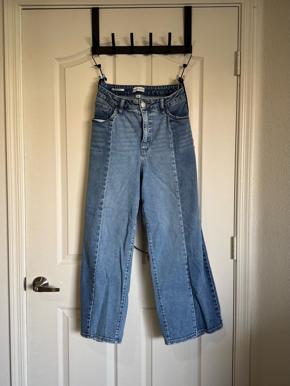 Ava & Viv Two-Tone Light and Dark Blue Wide Leg Jeans